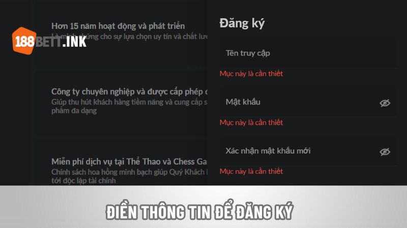 Điền thông tin để đăng ký